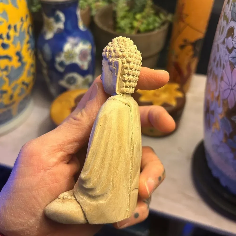 Serene Handcrafted Wooden Cream Buddha Sculpture Indonesia - Picture 9 of 11